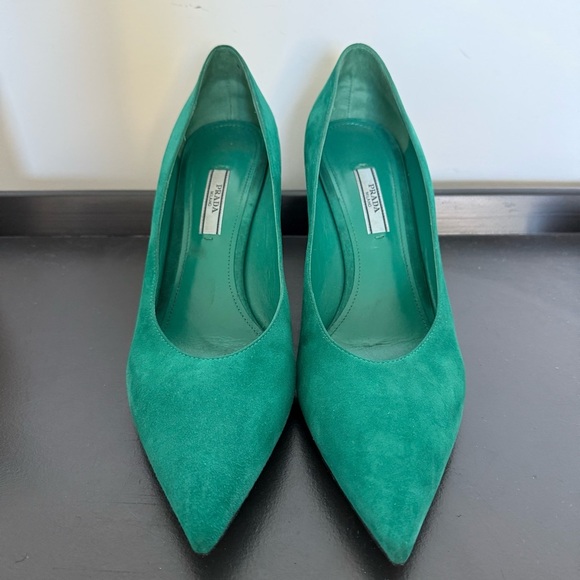 Prada teal turquoise green suede block heel pumps - IT 40 (US 9) - Picture 7 of 10